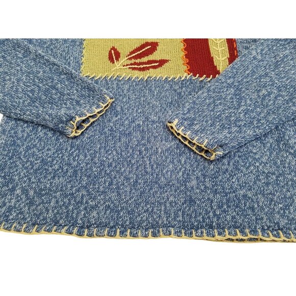 Celina Yang Designs Sweater W/ Leaf Motif Womens Large Blue Patchwork Style - Picture 7 of 11